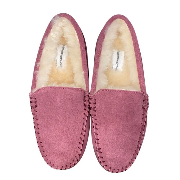 The Vermont Country Store mauve cow suede slip on moccasins shearling lined 8 - Picture 1 of 11